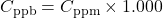 Rendered by QuickLaTeX.com C_{\text{ppb}} = C_{\text{ppm}} \times 1.000