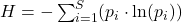 Rendered by QuickLaTeX.com H = -\sum_{i=1}^{S} (p_i \cdot \ln(p_i))