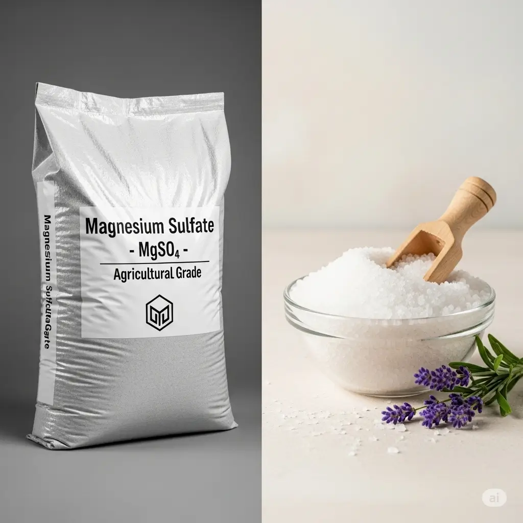 Bột Magnesium Sulfate công nghiệp và tinh thể Muối Epsom (MgSO4) chăm sóc sức khỏe.