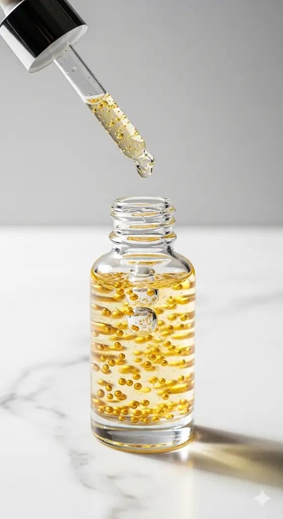 Serum mỹ phẩm với hạt vitamin C lơ lửng nhờ Xanthan Gum