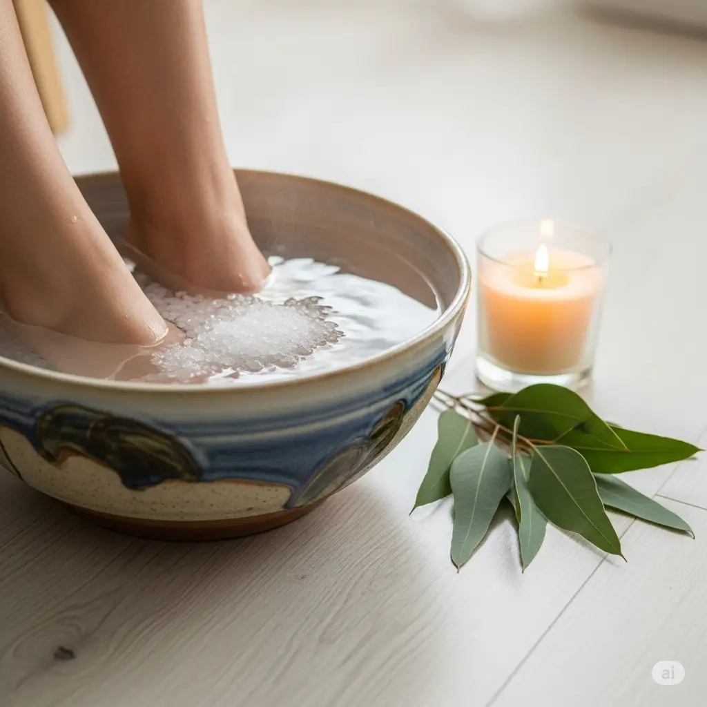 Thư giãn cơ bắp và giảm đau nhức với liệu pháp ngâm chân bằng muối Epsom (Magnesium Sulfate).