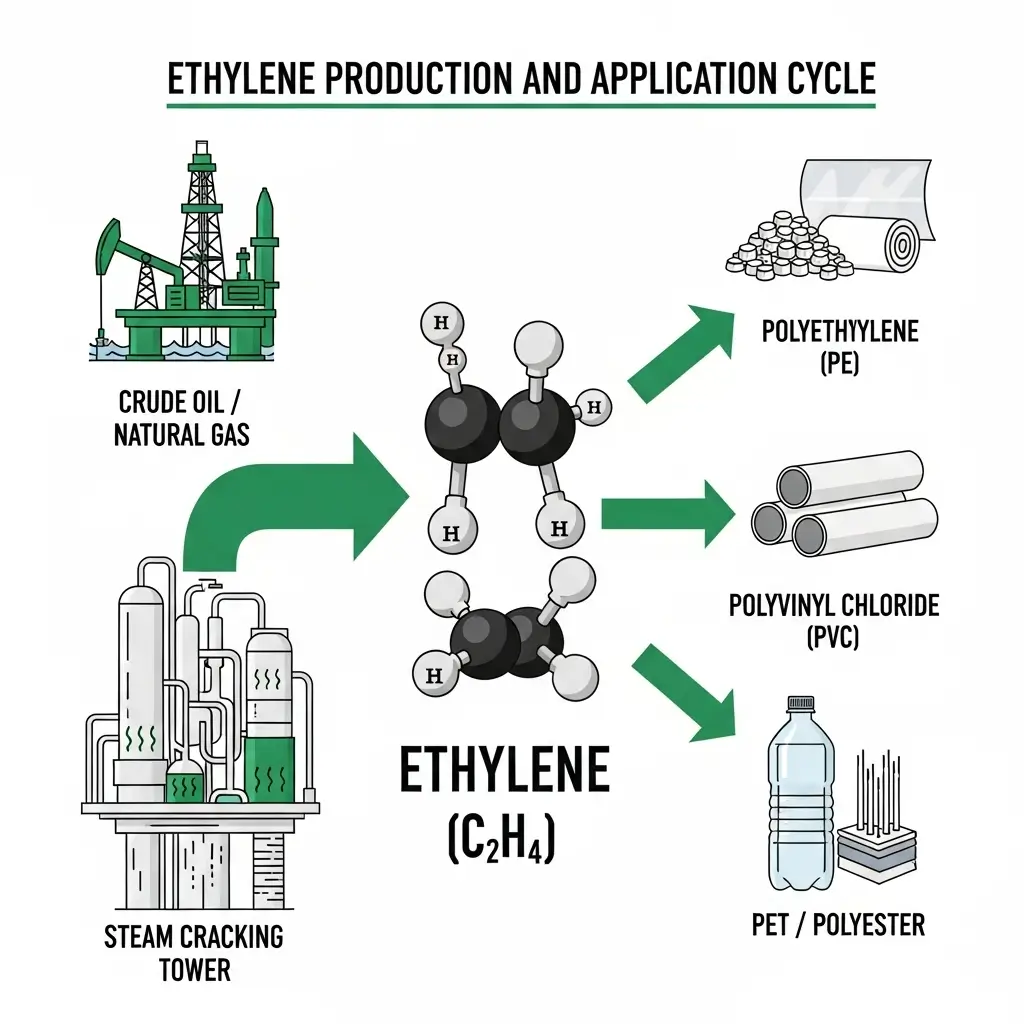 Sơ đồ tổng quan về các ứng dụng công nghiệp chính của etilen