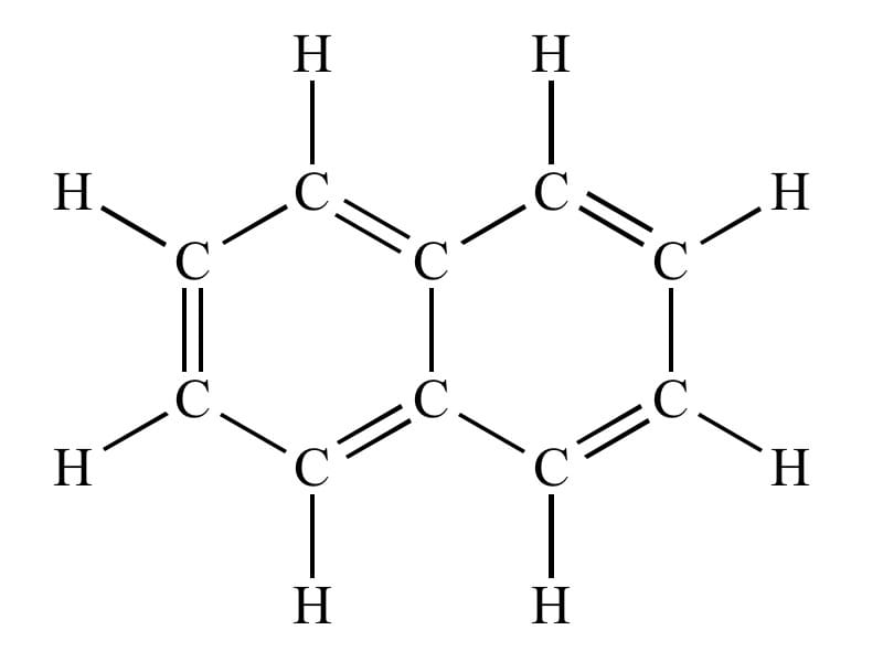 Hình ảnh minh họa cấu trúc phân tử và dạng vảy tinh thể của Naphthalene.
