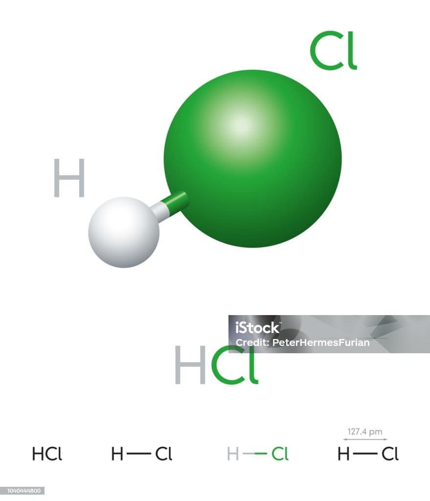 Mô hình 3D của phân tử Hydro Clorua (HCl)
