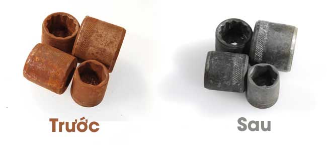 So sánh bề mặt thép trước và sau khi tẩy gỉ bằng axit clohidric.