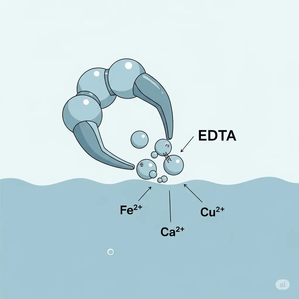 Sơ đồ minh họa cơ chế hoạt động của EDTA 4Na tạo phức với ion kim loại