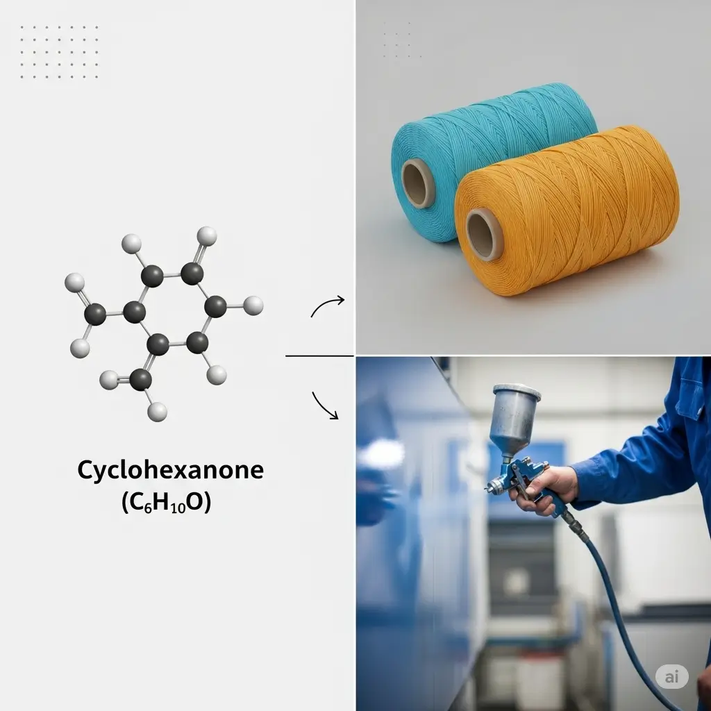 Sơ đồ ứng dụng của Cyclohexanone trong sản xuất nylon và làm dung môi sơn
