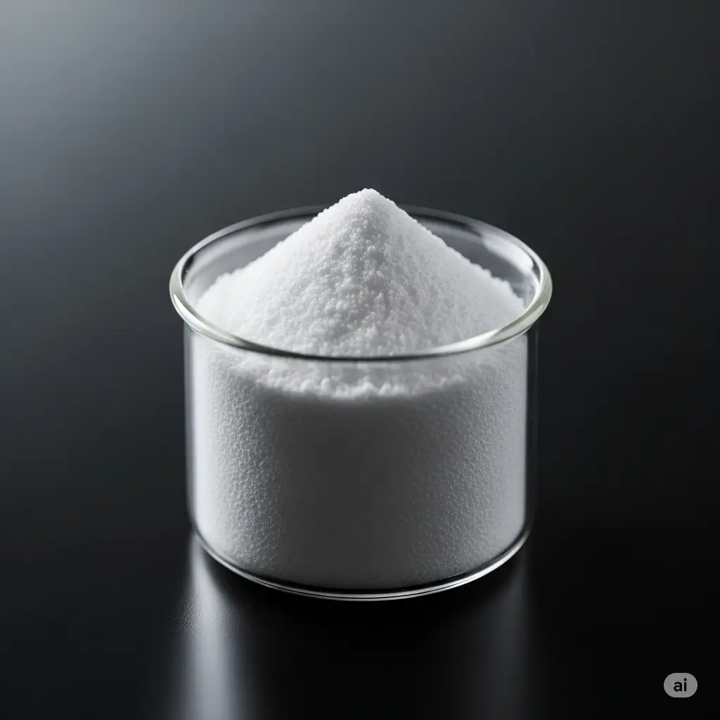 Hình ảnh cận cảnh bột Acid Citric Anhydrous tinh khiết, dạng tinh thể trắng, làm nổi bật kết cấu và độ sạch của sản phẩm.