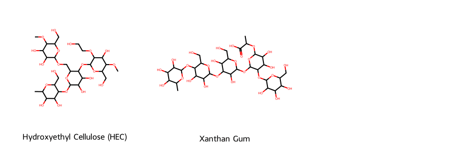 Cấu trúc hóa học của HEC, Xanthan Gum và CMC