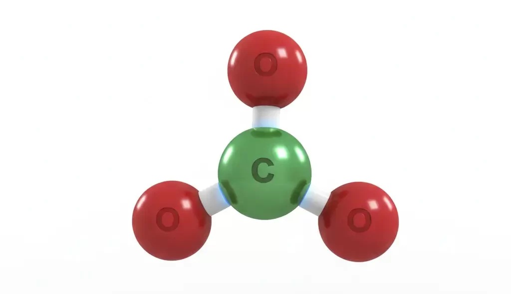 Cấu trúc phân tử 3D của Magie Cacbonat, thể hiện liên kết ion giữa Mg²⁺ và CO₃²⁻