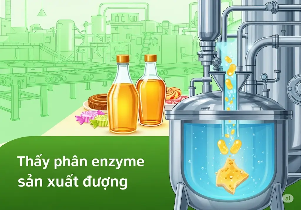 Xem hình ảnh Thủy phân enzyme thực phẩm để hiểu cách thủy phân tạo glucozơ trong sản xuất thực phẩm.