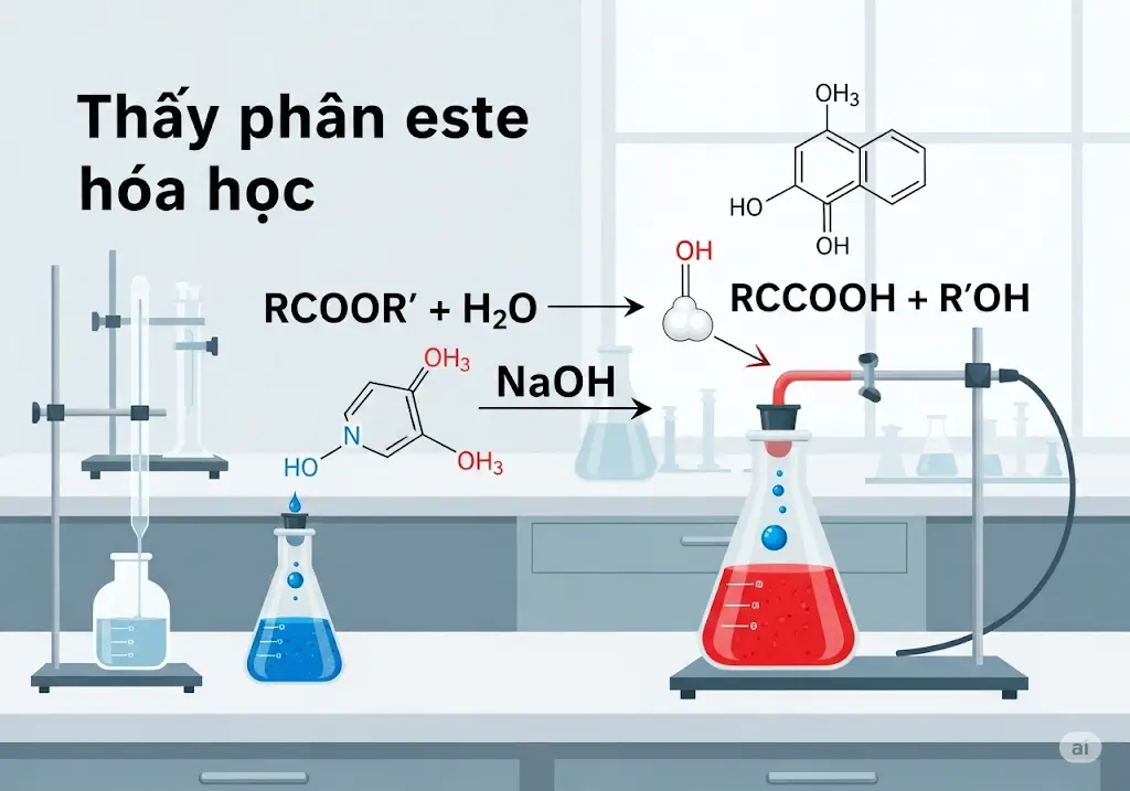 Khám phá hình ảnh Thủy phân este hóa học để thấy cách thủy phân tạo axit cacboxylic và ancol trong phòng thí nghiệm.