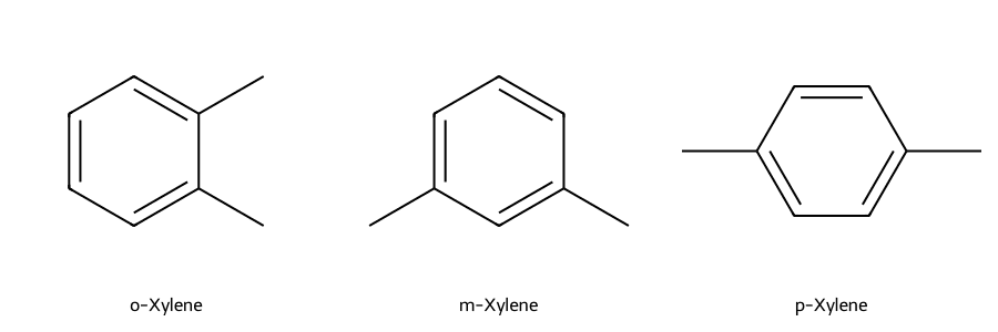 Cấu trúc 3 đồng phân của Xylene