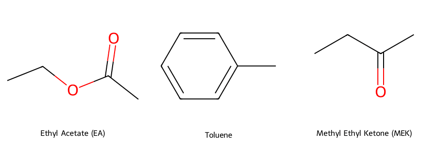 Cấu trúc phân tử của Ethyl Acetate, Toluene và MEK