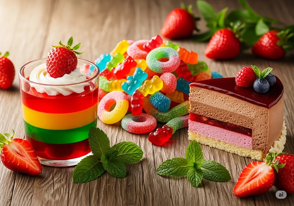 Công dụng của gelatin trong ẩm thực: Minh họa thạch, kẹo dẻo và bánh mousse