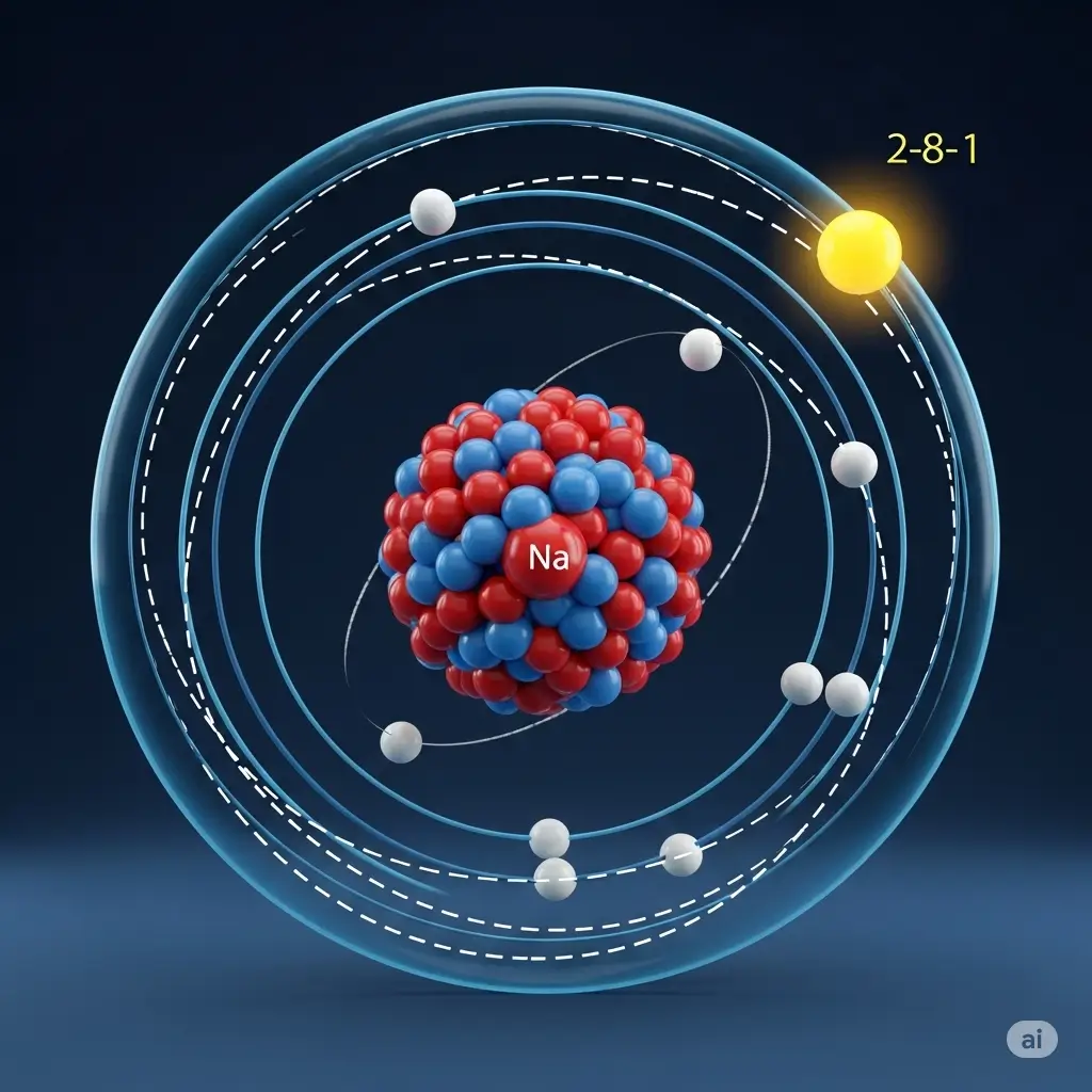 Mô hình cấu trúc nguyên tử Natri (Na) với 11 electron