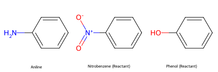 Cấu trúc hóa học của Aniline, Nitrobenzene và Phenol