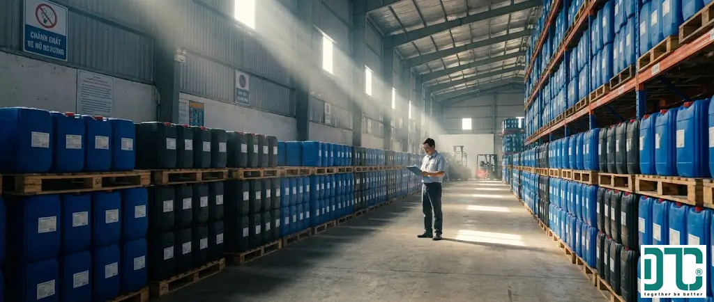 Kho hàng oxy già công nghiệp H2O2 Thái Lan và Hàn Quốc quy cách can 30kg sẵn sàng giao hàng tại TPHCM và Hà Nội.