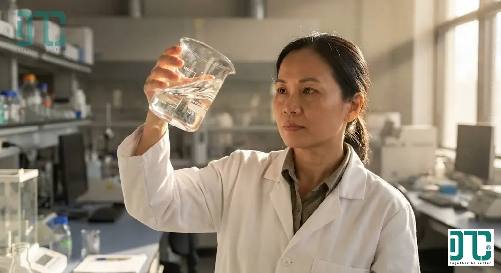 Glycerol là gì? Hình ảnh chuyên gia hóa chất kiểm tra độ tinh khiết của dung dịch Glycerol (C3H8O3) trong phòng thí nghiệm hiện đại.