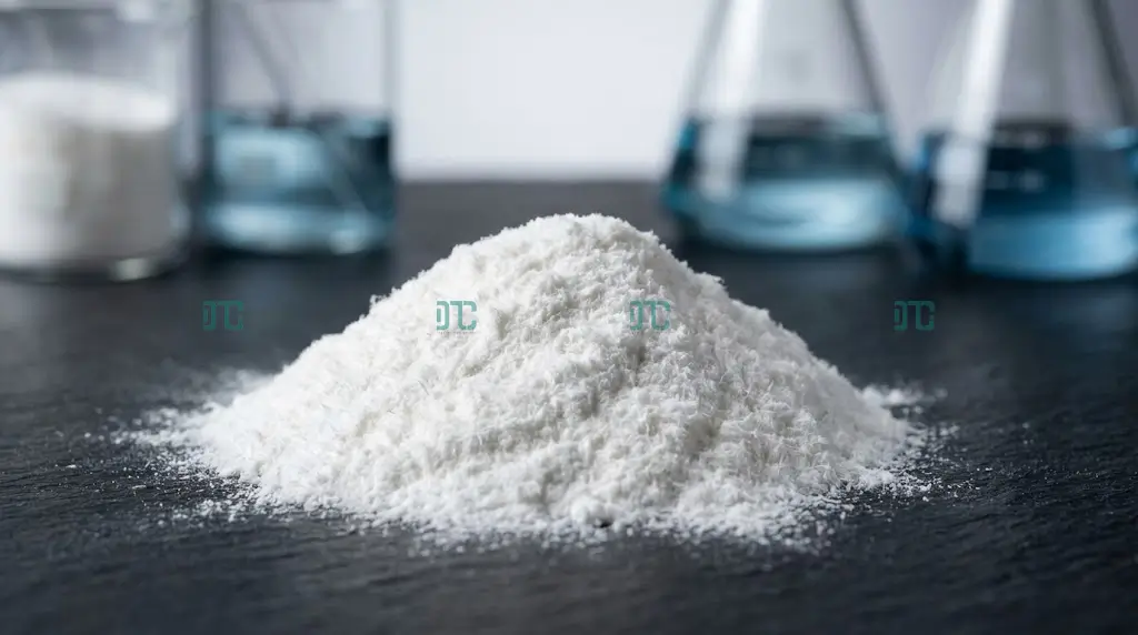 Cận cảnh bột hóa chất HEC Hydroxyethyl Cellulose màu trắng mịn, độ tinh khiết cao chuyên dùng cho sơn nước và mỹ phẩm.