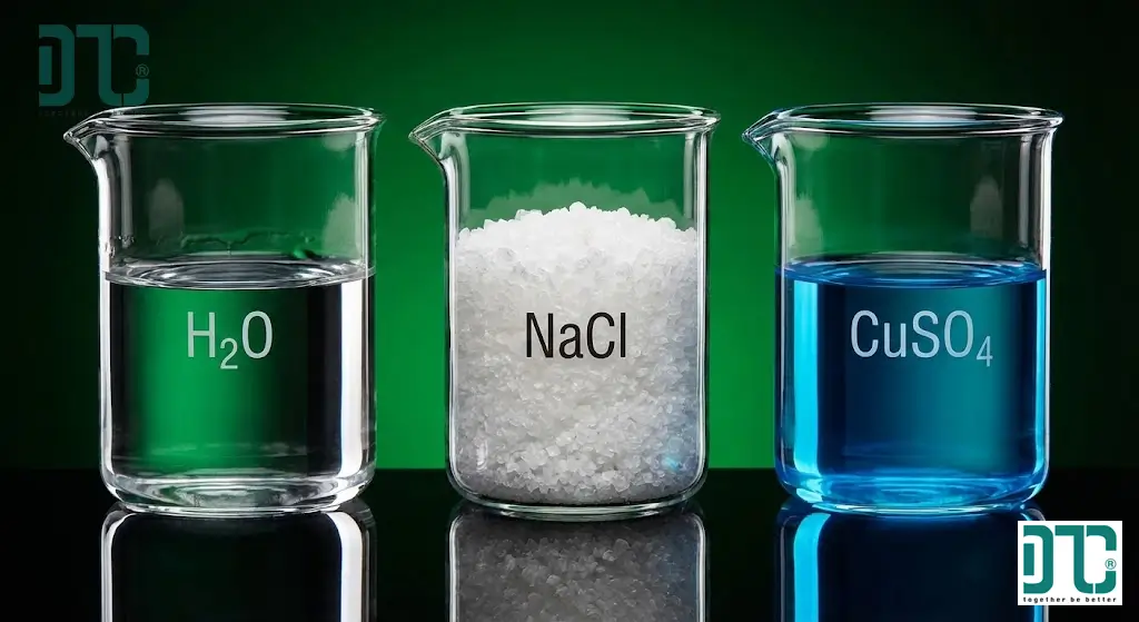 Bảng tra cứu khối lượng mol các hợp chất phổ biến như Nước (H2O), Muối ăn (NaCl) và Axit Sulfuric (H2SO4) tại Hóa Chất Doanh Tín.