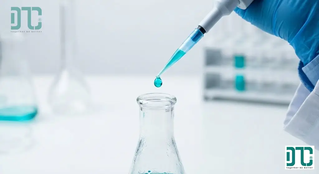 Kỹ thuật viên sử dụng pipette và bình định mức để pha loãng dung dịch gốc chính xác đến từng microliter (µL).