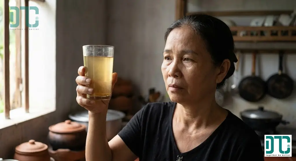 Nước sinh hoạt bị vàng đục và có mùi tanh do nhiễm sắt phèn vượt quá giới hạn cho phép của Bộ Y tế.