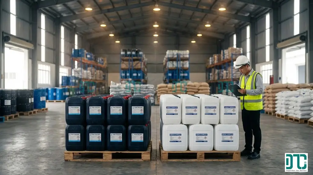 So sánh ngoại quan can oxy già Thái Lan Solvay (can xanh) và oxy già Hàn Quốc (can trắng) 30kg chính hãng.